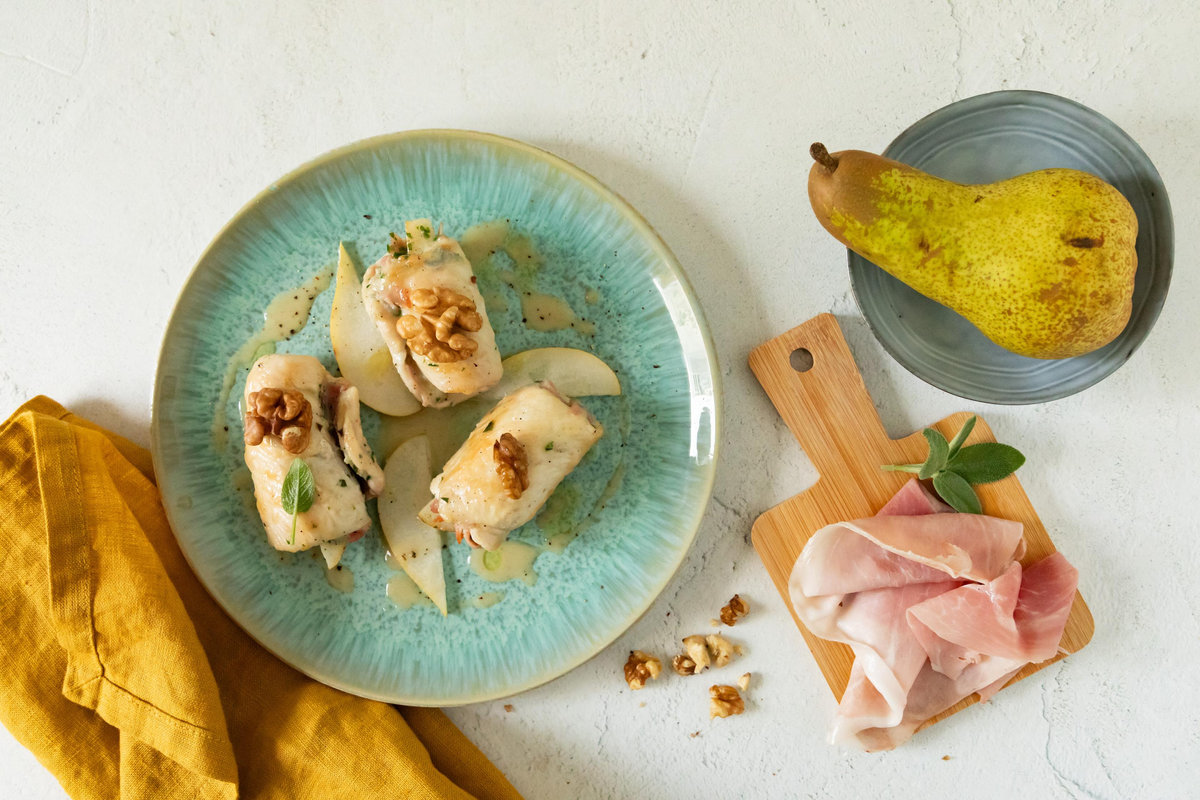 Involtini di pollo ripieni di pere e Gorgonzola