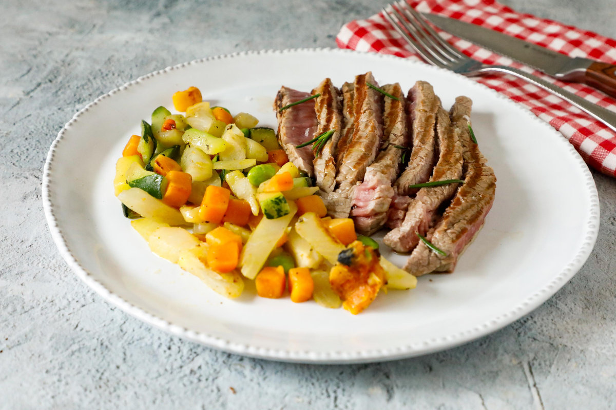 Tagliata di manzo con verdure surgelate