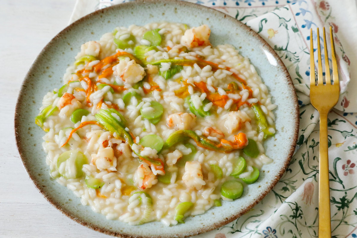 Risotto cremoso ai Fiori di Zucca e Gamberi