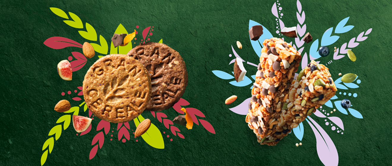 Biscotti e barrette Gran Cereale con cereali, frutta e frutta secca