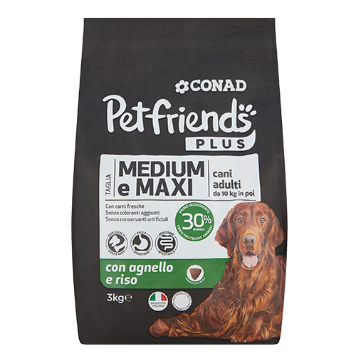 Petfriends Plus Taglia Medium e Maxi cani adulti da 10 kg con agnello e riso