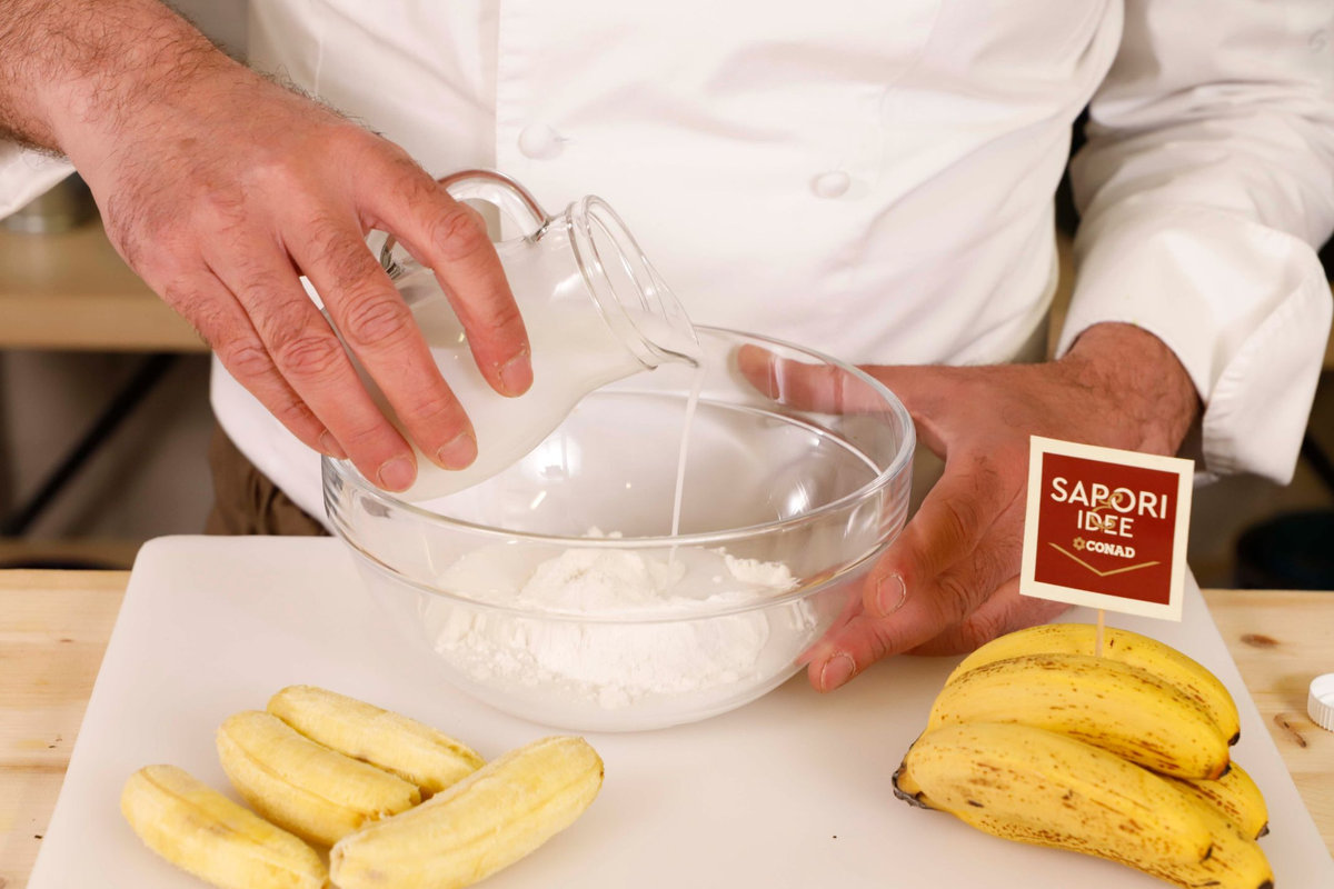 prepara la pastella riso mescola latte cocco