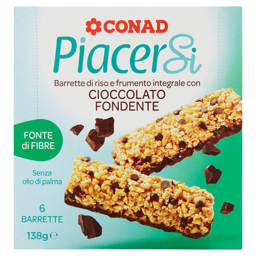 PIACERI CONAD Barrette di riso e frumento integrale con Cioccolato Fondente 6 Barrette 138 g-image