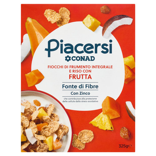 Piacersi Conad Fiocchi di Frumento Integrale e Riso con Frutta 325 g-image
