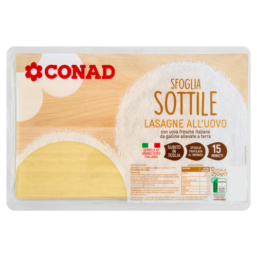 CONAD Sfoglia Sottile Lasagne all'Uovo 12 Sfoglie 250 g-image