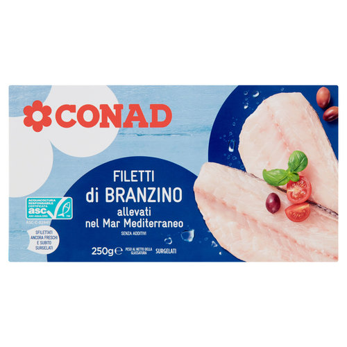 CONAD Filetti di Branzino allevati nel Mar Mediterraneo Surgelati 250 g-image