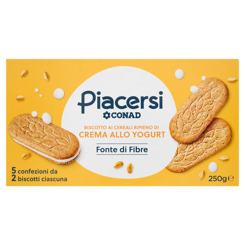 PIACERSI CONAD Biscotto ai Cereali Ripieno di Crema allo Yogurt 5 x 50 g-image