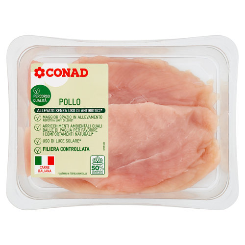 CONAD Percorso Qualità Allevato Senza Uso di Antibiotici Petto di Pollo a Fette 0,400 kg-image