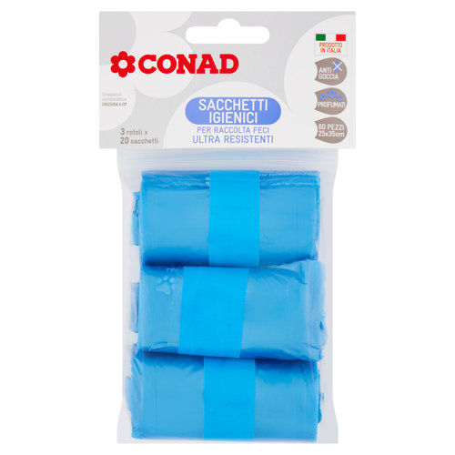 CONAD Sacchetti Igienici per Raccolta Feci 25x35 cm 3 rotoli 60 pz-image