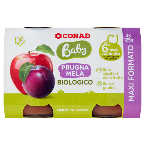CONAD Baby Prugna Mela Biologico Omogeneizzato 2 x 125 g-image