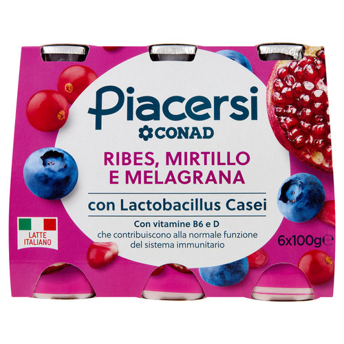 PIACERSI CONAD Ribes, Mirtillo e Melagrana con Lactobacillus Casei 6 x 100 g-image