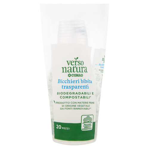 CONAD VERSO NATURA Bicchieri bibita trasparenti Biodegradabili e Compostabili* 20 pz-image
