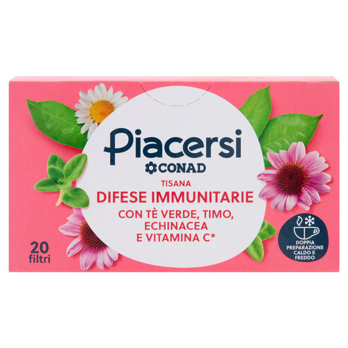 PIACERSI CONAD Tisana Difese Immunitarie con Tè Verde Timo Echinacea Vitamina C* 20 filtri da 2,5 g-image