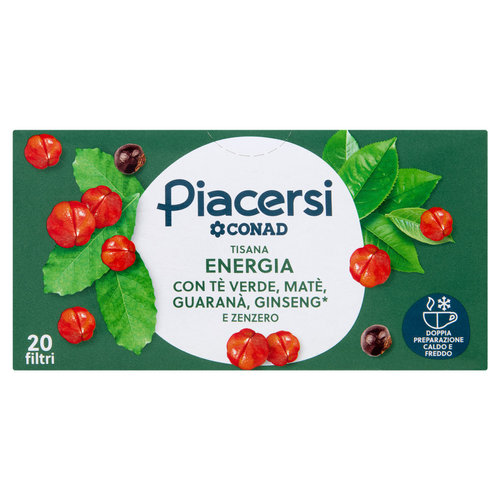 PIACERSI CONAD Tisana Energia con Tè Verde, Matè, Guaranà, Ginseng* e Zenzero 20 filtri da 2,5 g-image